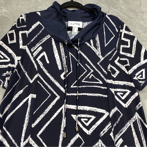 Joseph Ribkoff Printed Geometric Cowl Short Sleeve Dress Size 14 Blue - Picture 2 of 6